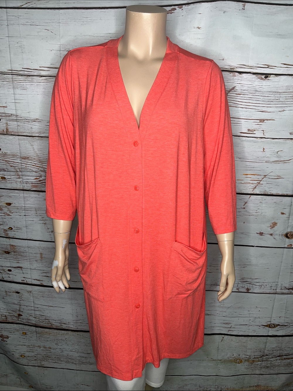 AnyBody Size 2X Pink Button Down SeaWool Knit Cardigan w/ Pockets